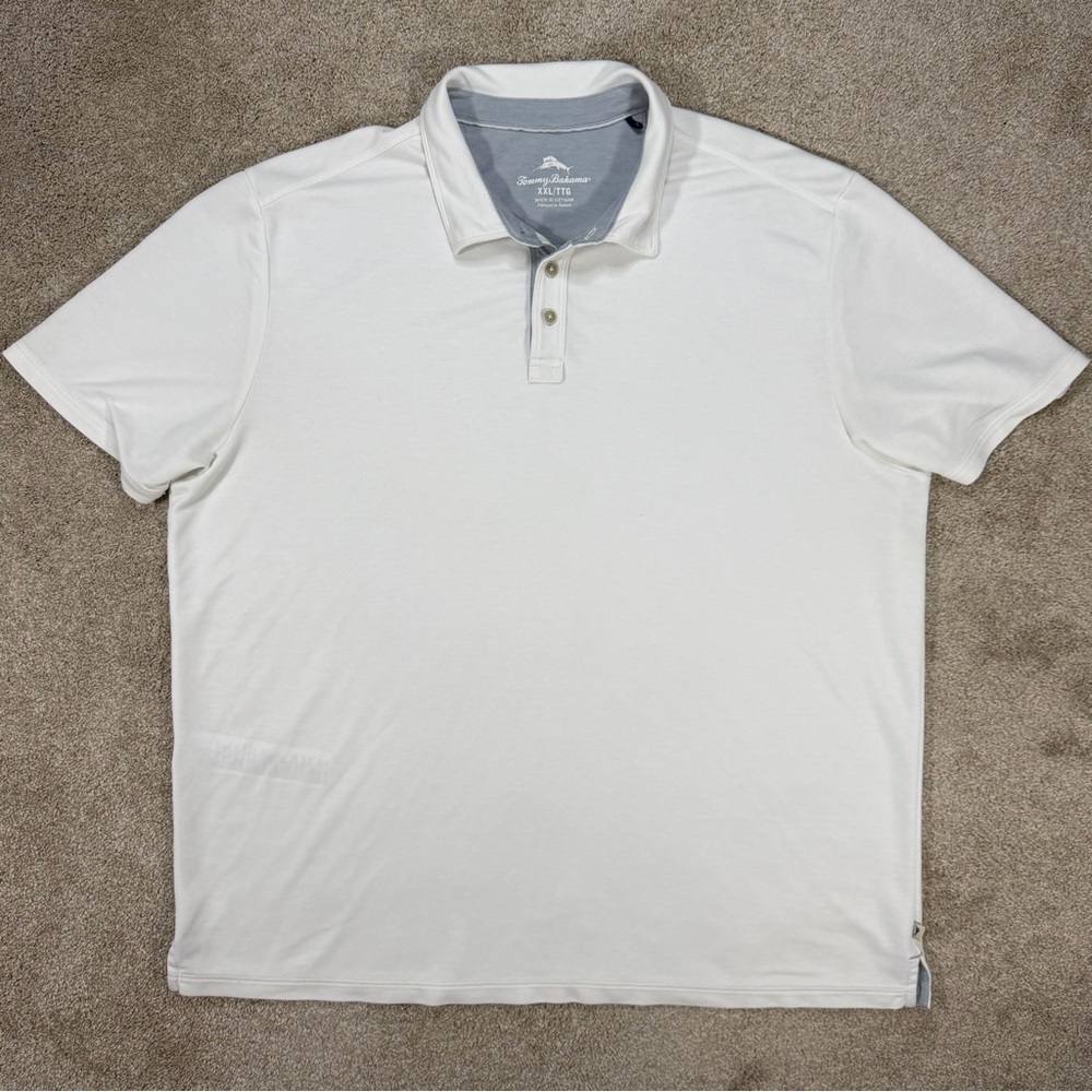 Tommy Bahama Polo Shirt Mens XXL  White Embroidered Polo Golf Casual